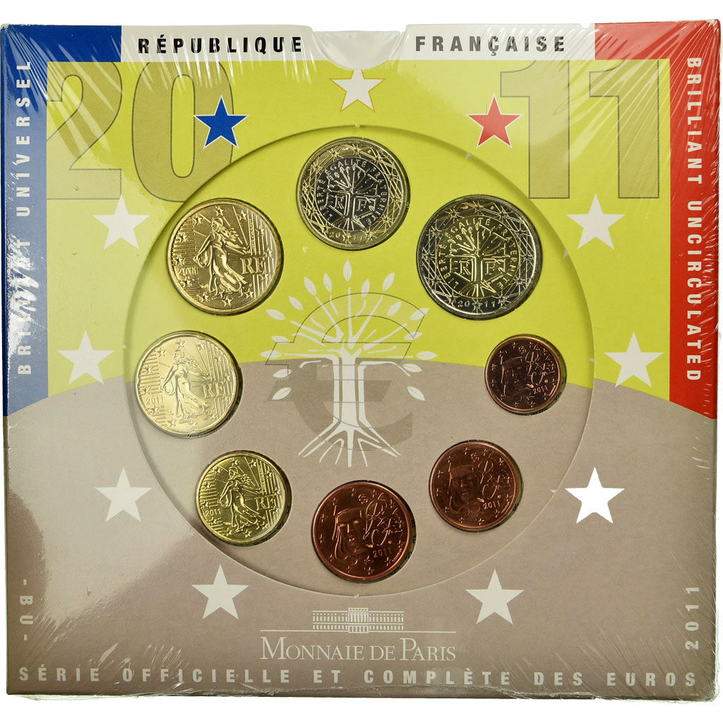France, 1 Cent to 2 Euro, 2011, MS(65-70)