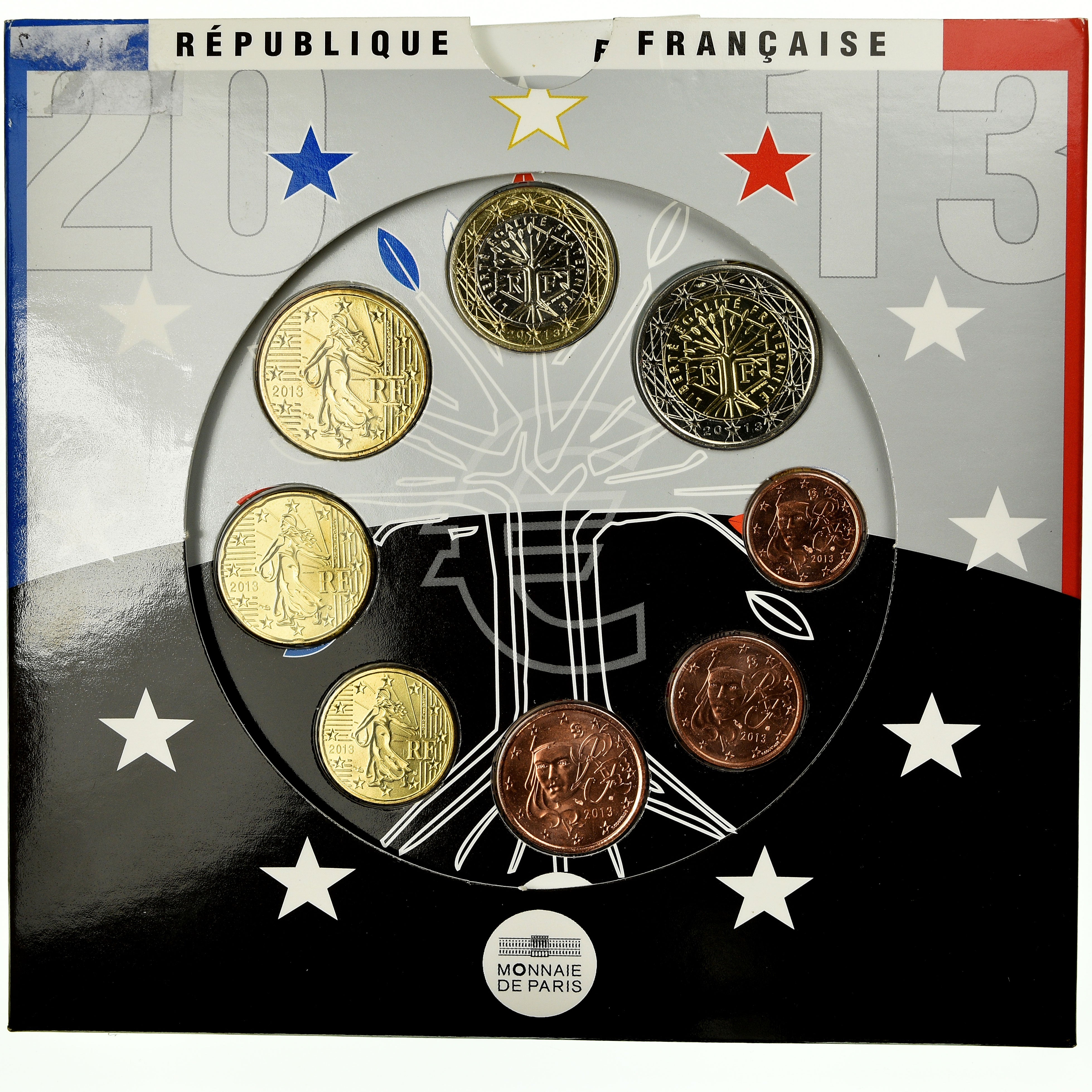 France, 1 Cent to 2 Euro, 2013, MS(65-70)