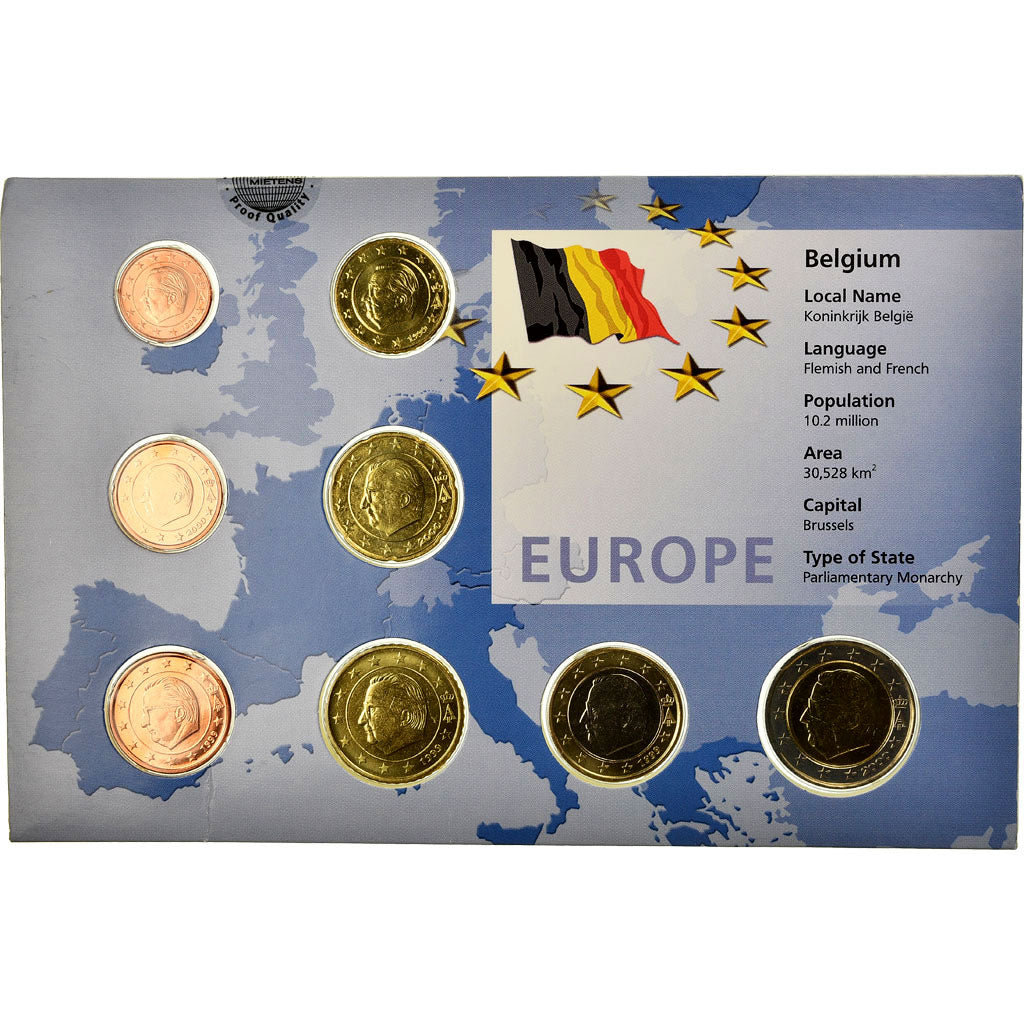 Belgium, 1 Cent to 2 Euro, 1999-2000, MS(65-70)
