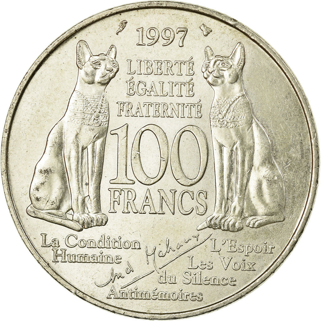 Moneta, Francja, André Malraux, 100 Francs, 1997, EF(40-45), Srebro, KM:1188