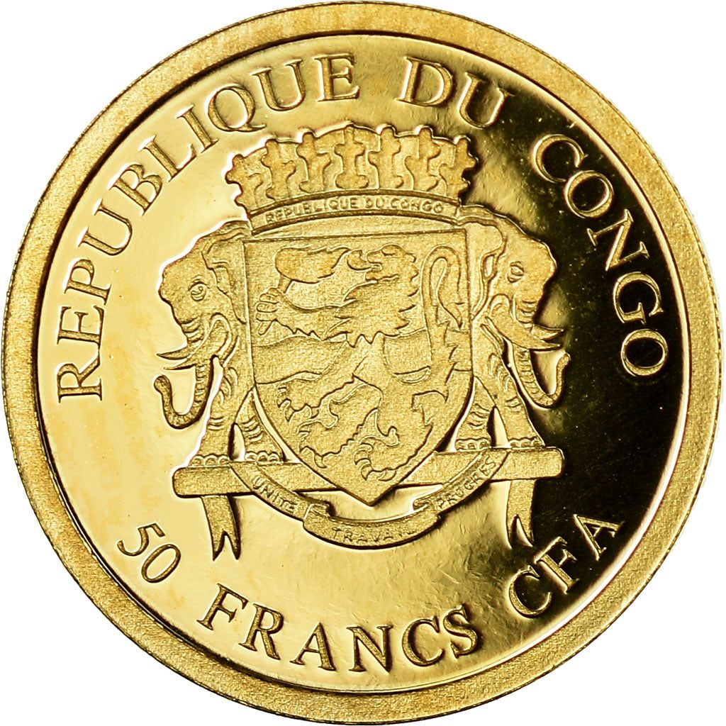 Coin, Congo Democratic Republic, 50 Francs CFA, 2016, MS(65-70), Gold