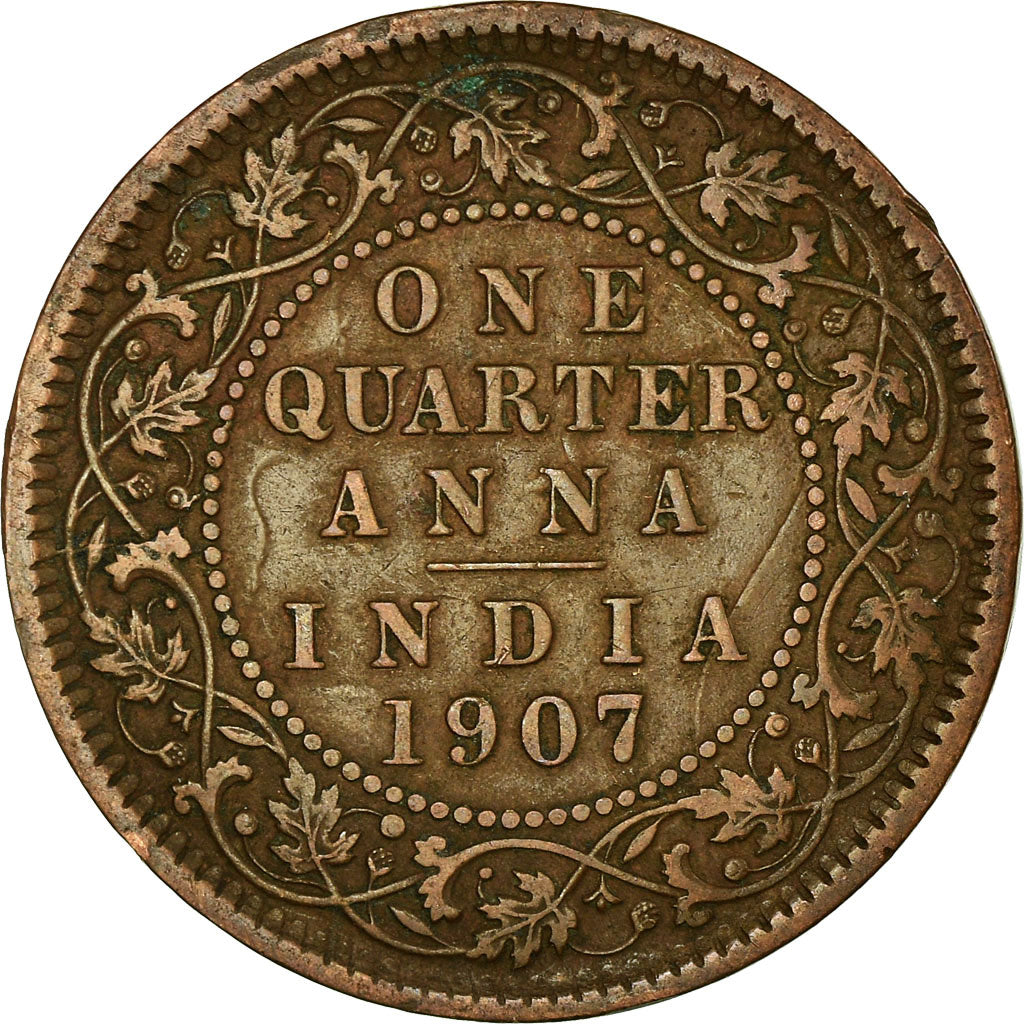 Coin, INDIA-BRITISH, Edward VII, 1/4 Anna, 1907, Calcutta, VF(30-35), Bronze