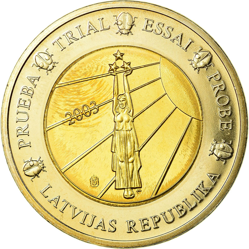 Łotwa, 2 Euro, 2003, MS(63), Bimetaliczny