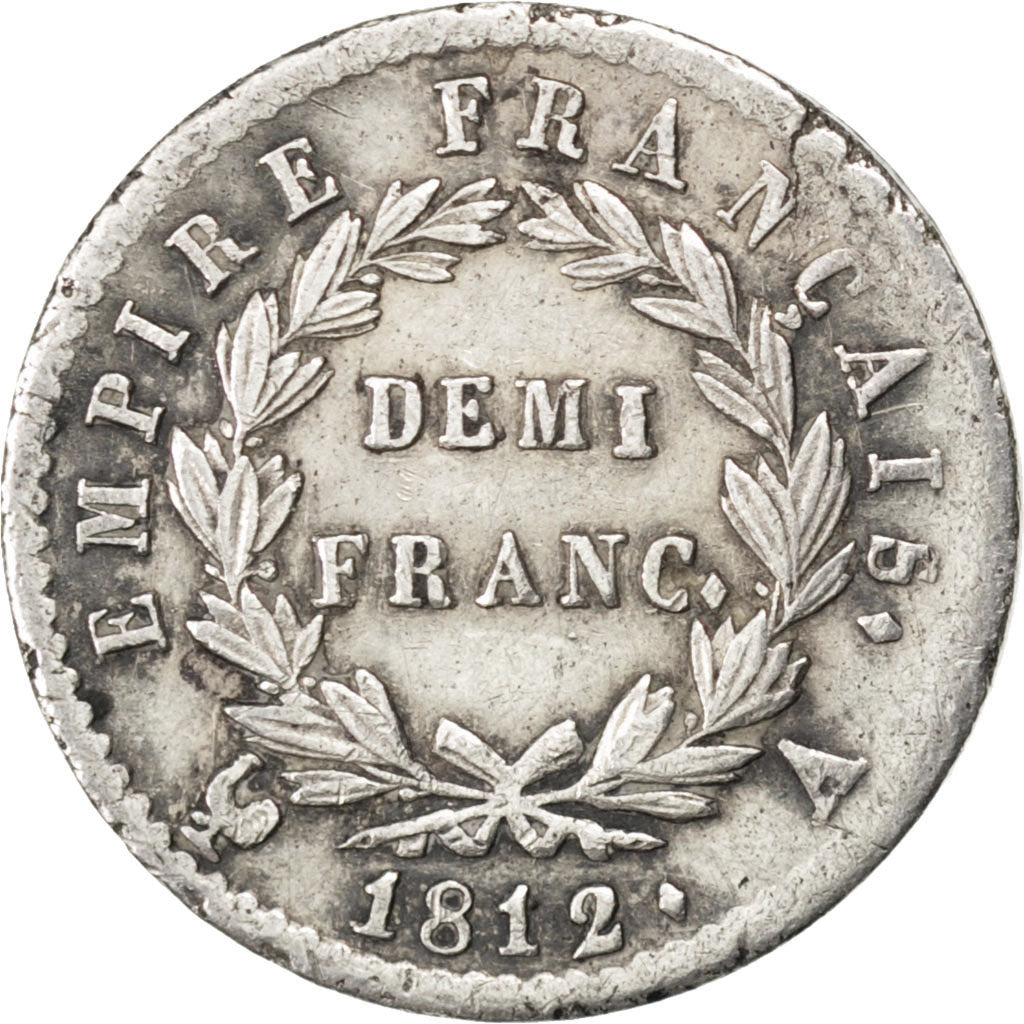 FRANCE, Napoléon I, 1/2 Franc, 1812, Paris, KM #691.1, VF(30-35), Silver, Gadour
