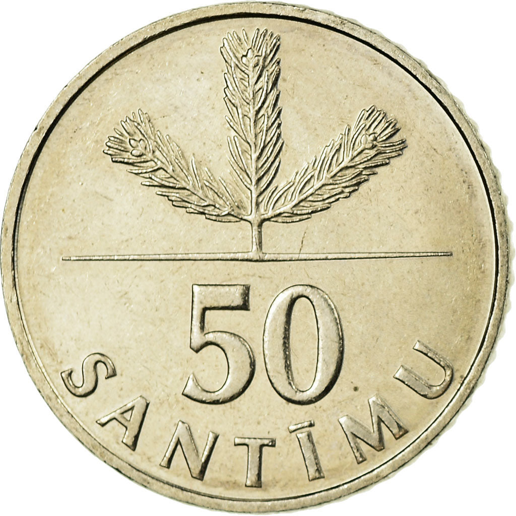 Coin, Latvia, 50 Santimu, 1992, MS(63), Copper-nickel, KM:13