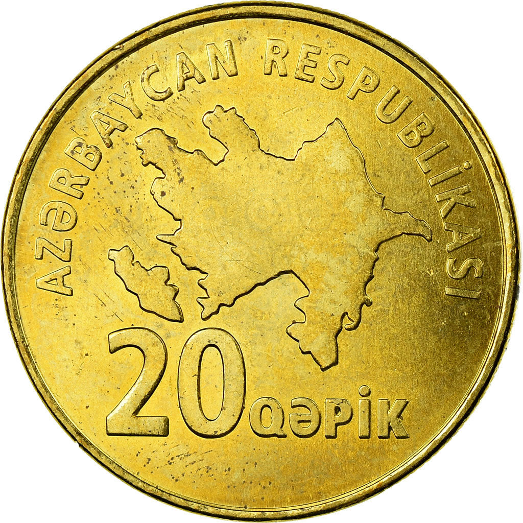 Coin, Azerbaijan, 20 Qapik, Undated (2006), MS(63), Brass plated steel, KM:43