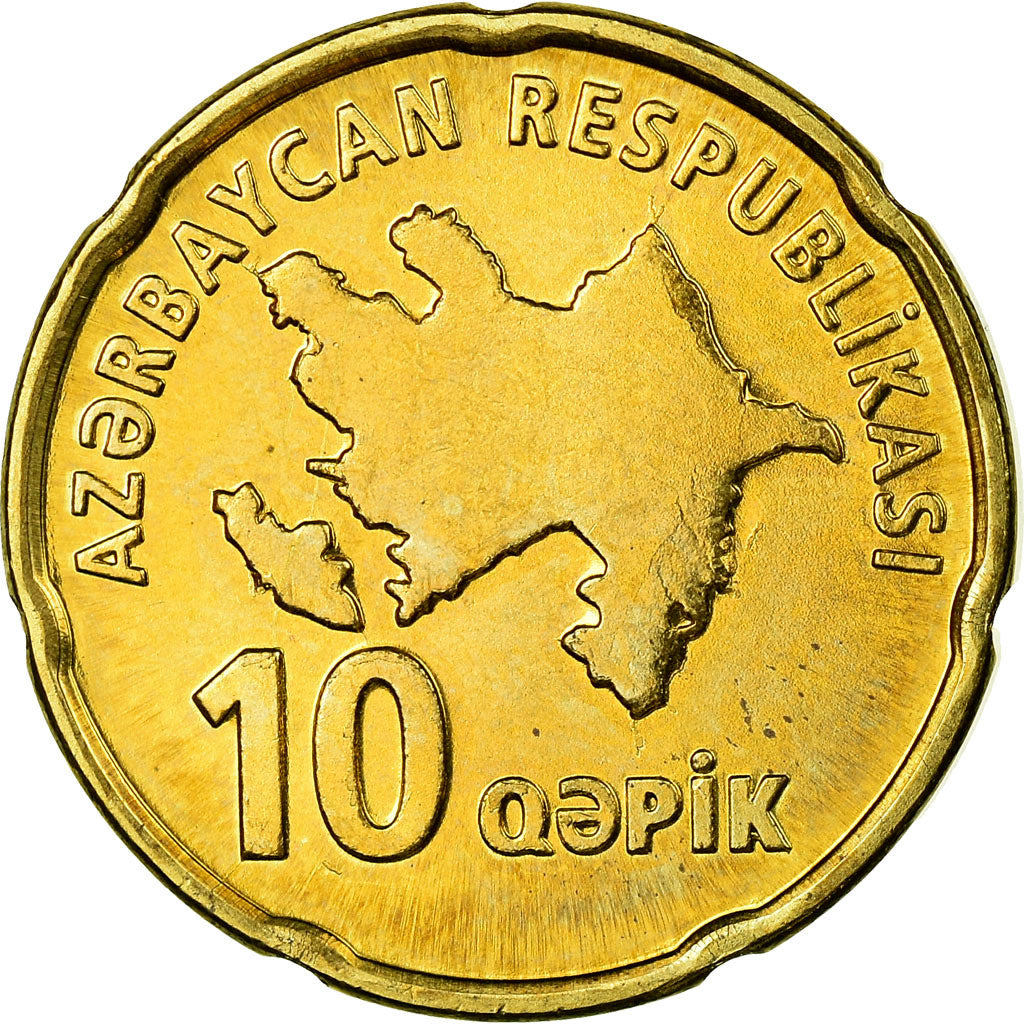 Coin, Azerbaijan, 10 Qapik, Undated (2006), MS(63), Brass plated steel, KM:42