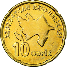 Coin, Azerbaijan, 10 Qapik, Undated (2006), MS(63), Brass plated steel, KM:42