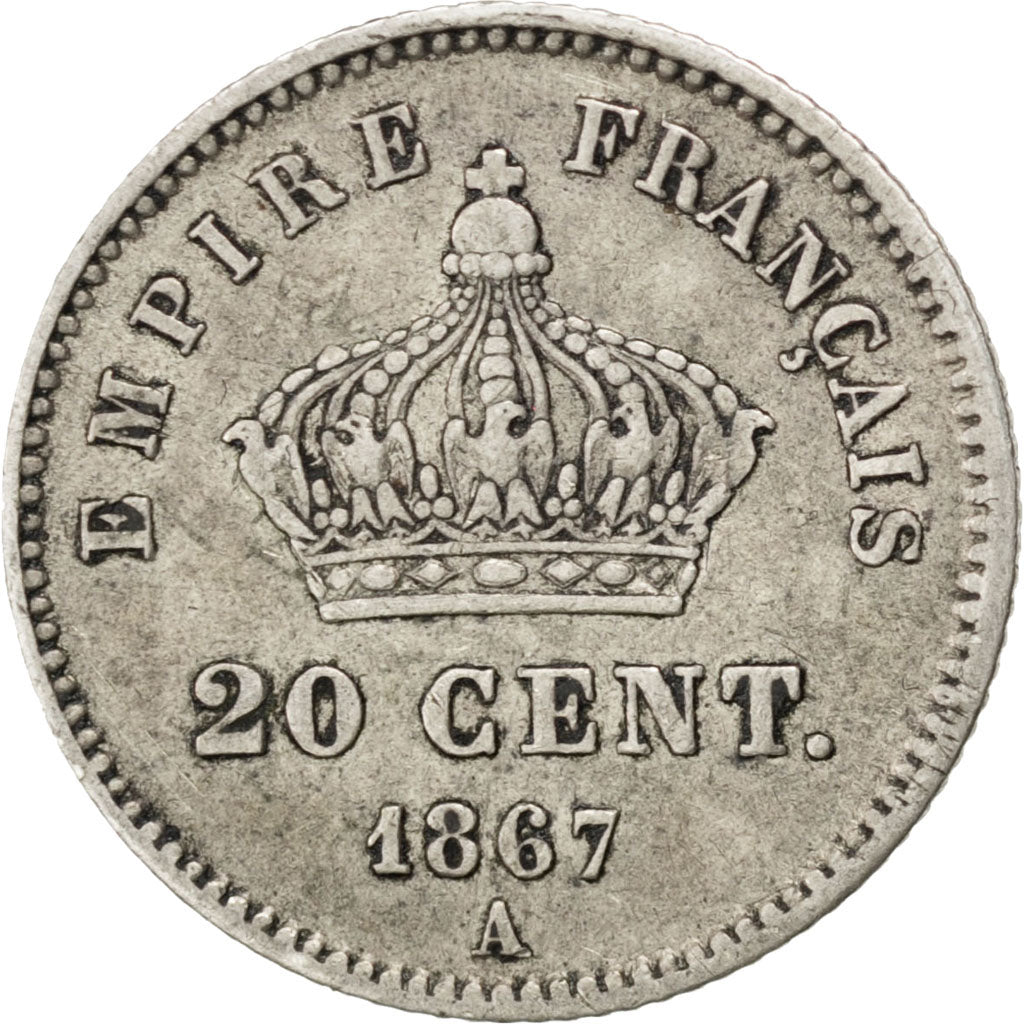 Francia, Napoleon III, Napoléon III, 20 Centimes, 1867, Paris, BB, Argento,...