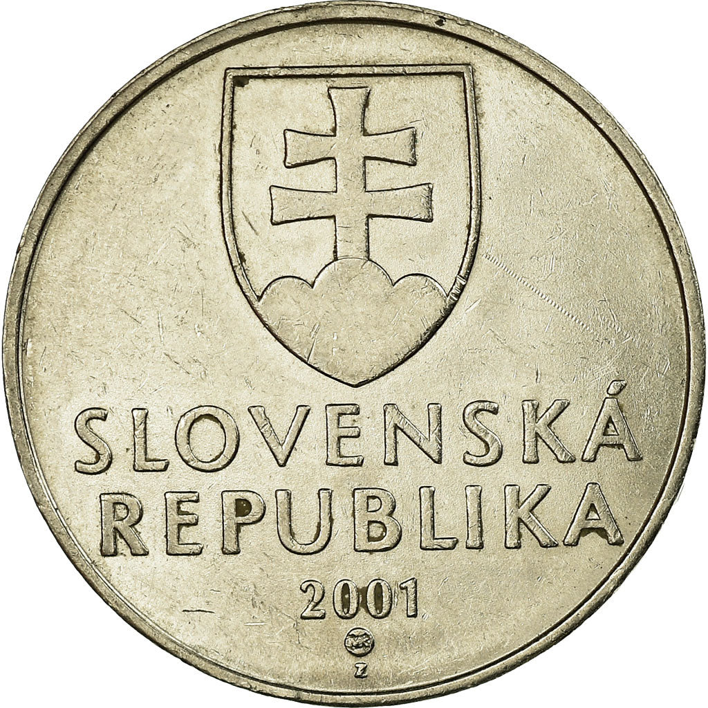 Moneta, Słowacja, 2 Koruna, 2001, AU(55-58), Nickel platerowany stalą, KM:13