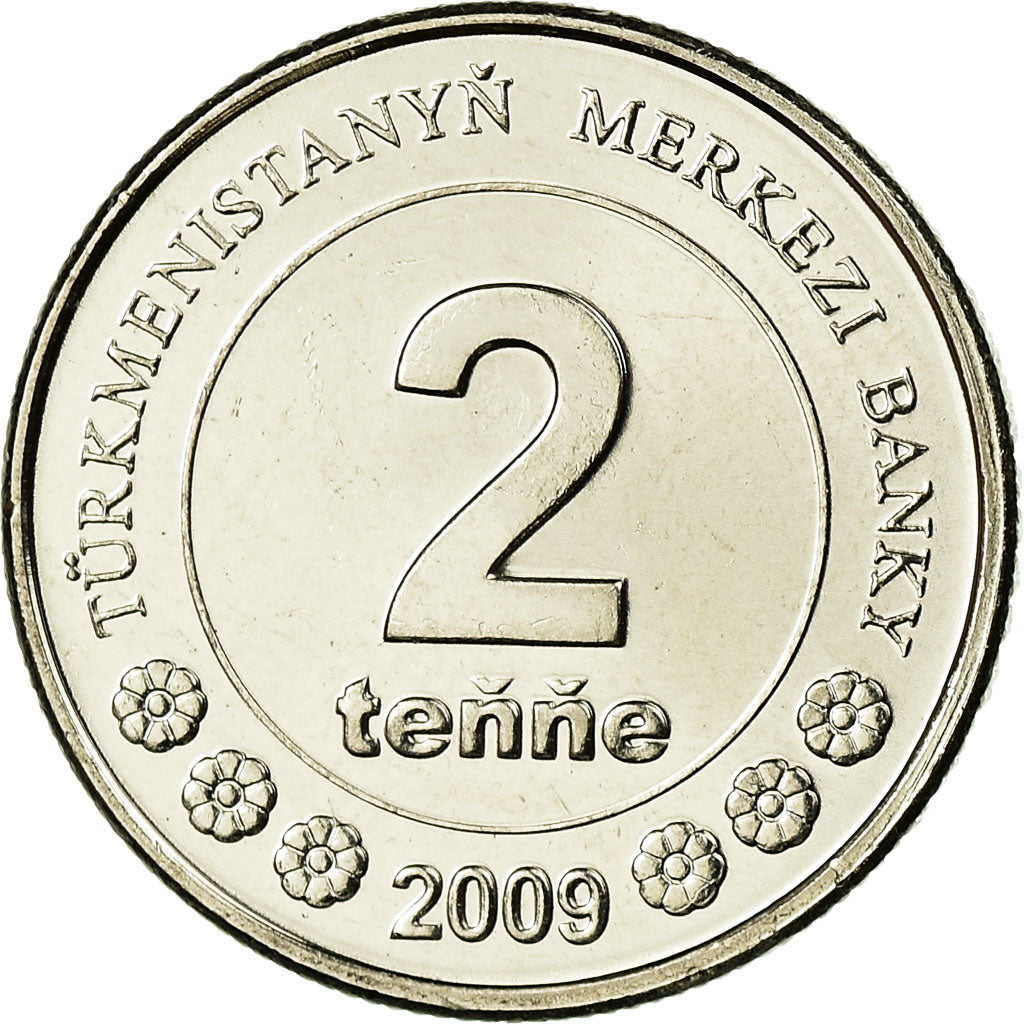 Coin, Turkmanistan, 2 Tenge, 2009, MS(63), Nickel plated steel, KM:96