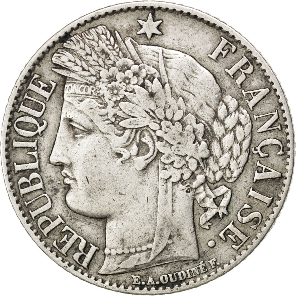 FRANCE, Cérès, Franc, 1887, Paris, KM #822.1, EF(40-45), Silver, 23, Gadoury #..