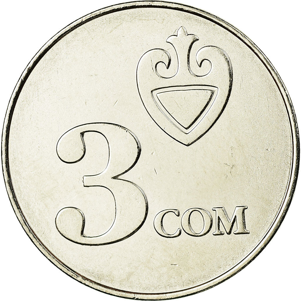 Coin, KYRGYZSTAN, 3 Som, 2008, Paris, MS(63), Nickel plated steel, KM:15