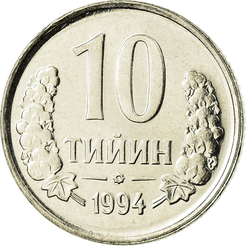 Coin, Uzbekistan, 10 Tiyin, 1994, MS(63), Nickel Clad Steel, KM:4.1