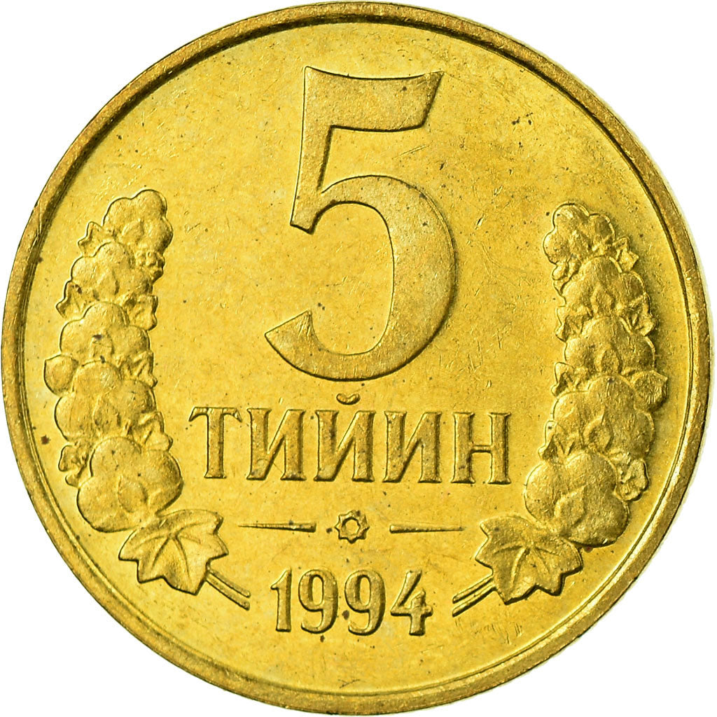 Monnaie, Uzbekistan, 5 Tiyin, 1994, SPL, Brass plated steel, KM:3.1