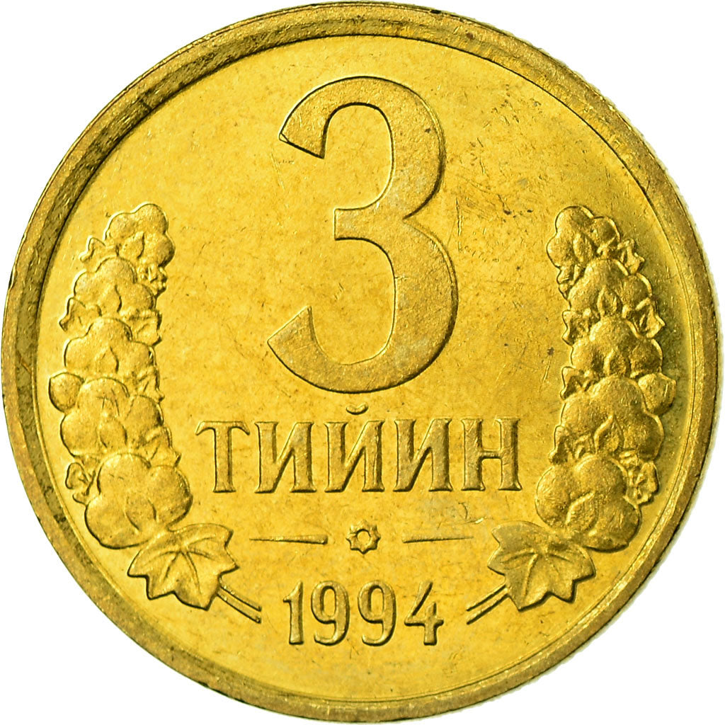 Münze, Uzbekistan, 3 Tiyin, 1994, UNZ, Brass plated steel, KM:2.1