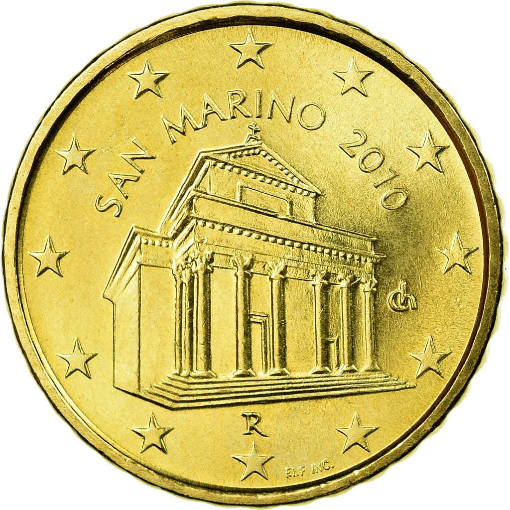 San Marino, 10 Euro Cent, 2010, AU(55-58), Brass, KM:482