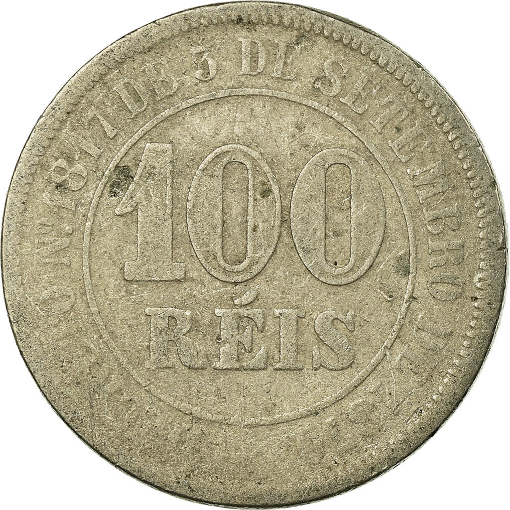 Coin, Brazil, Pedro II, 100 Reis, 1882, VF(20-25), Copper-nickel, KM:477