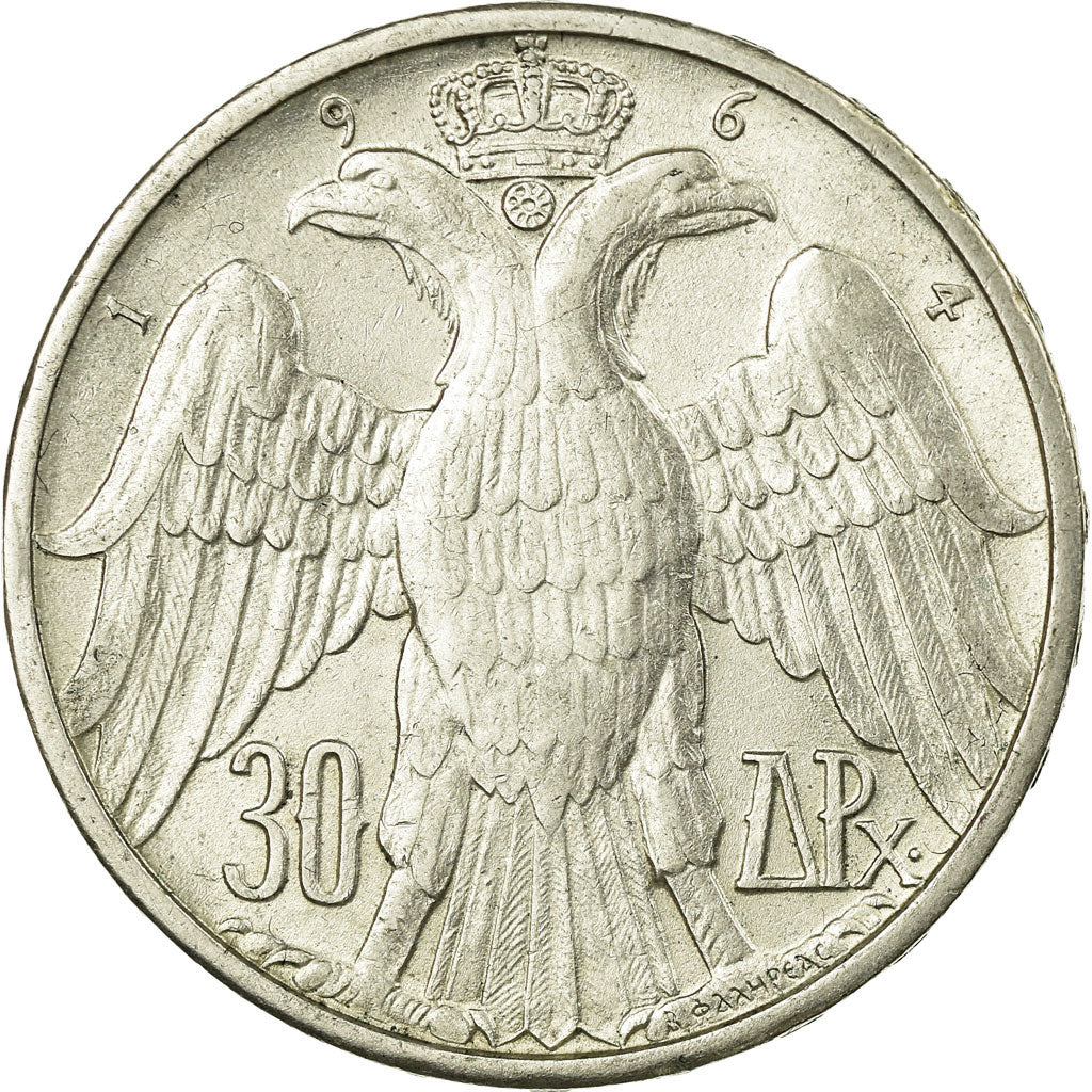 Moneta, Grecia, Constantine II, 30 Drachmai, 1964, BB, Argento, KM:87