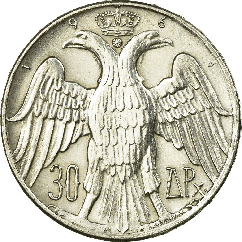 Moeda, Grécia, Constantine II, 30 Drachmai, 1964, EF(40-45), Prata, KM:87