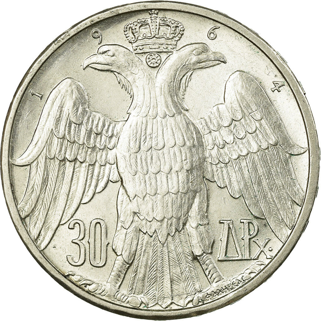 Coin, Greece, Constantine II, 30 Drachmai, 1964, AU(55-58), Silver, KM:87