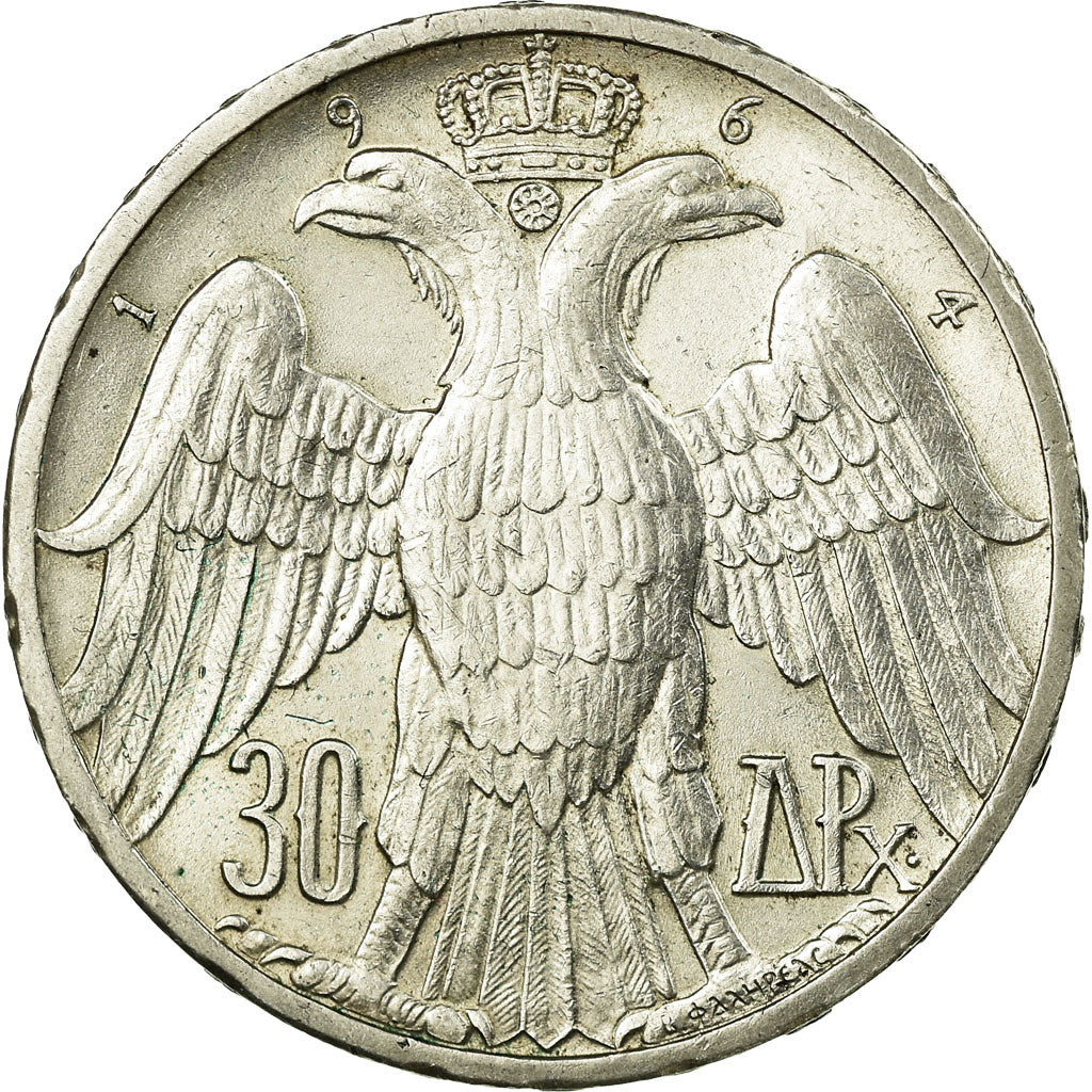 Coin, Greece, Constantine II, 30 Drachmai, 1964, AU(55-58), Silver, KM:87