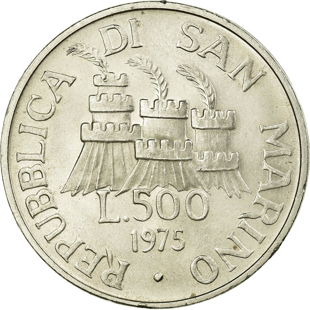 Coin, San Marino, 500 Lire, 1975, Rome, AU(55-58), Silver, KM:47