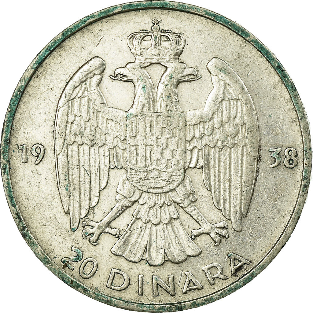 Coin, Yugoslavia, Petar II, 20 Dinara, 1938, EF(40-45), Silver, KM:23