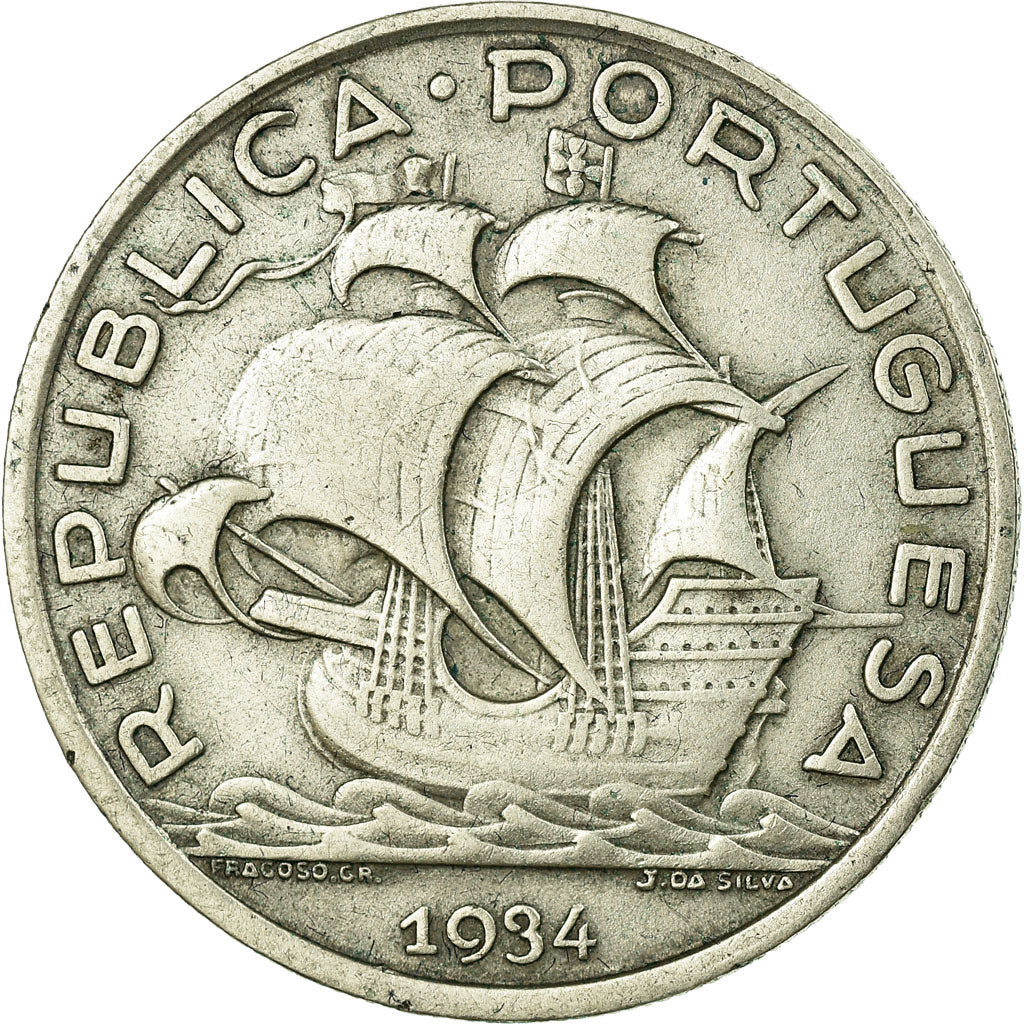 Coin, Portugal, 10 Escudos, 1934, EF(40-45), Silver, KM:582