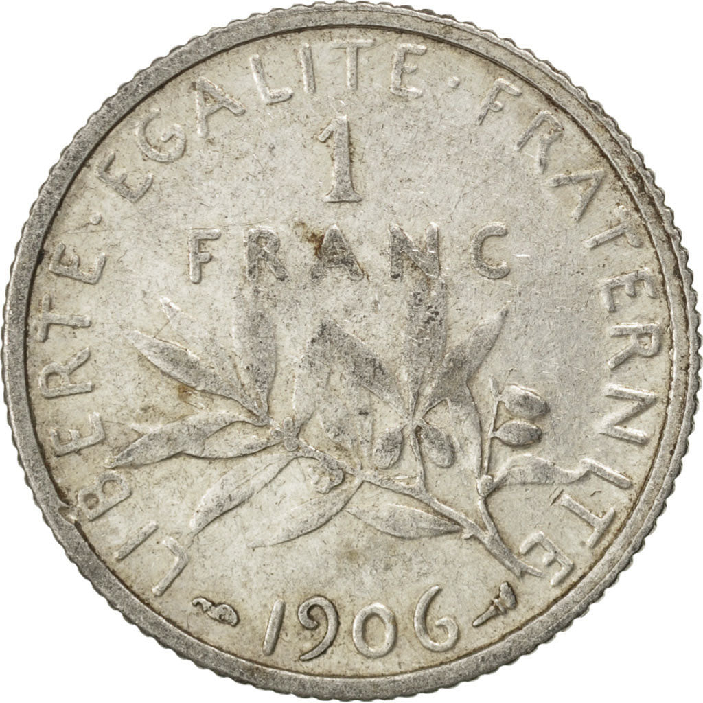 FRANCE, Semeuse, Franc, 1906, Paris, KM #844.1, EF(40-45), Silver, 23, Gadoury..