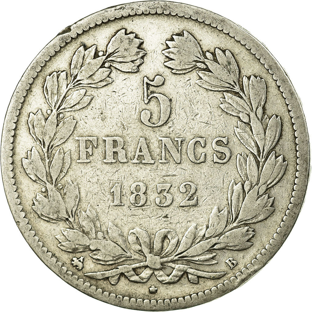 Coin, France, Louis-Philippe, 5 Francs, 1832, Rouen, VF(20-25), Silver, KM:749.2