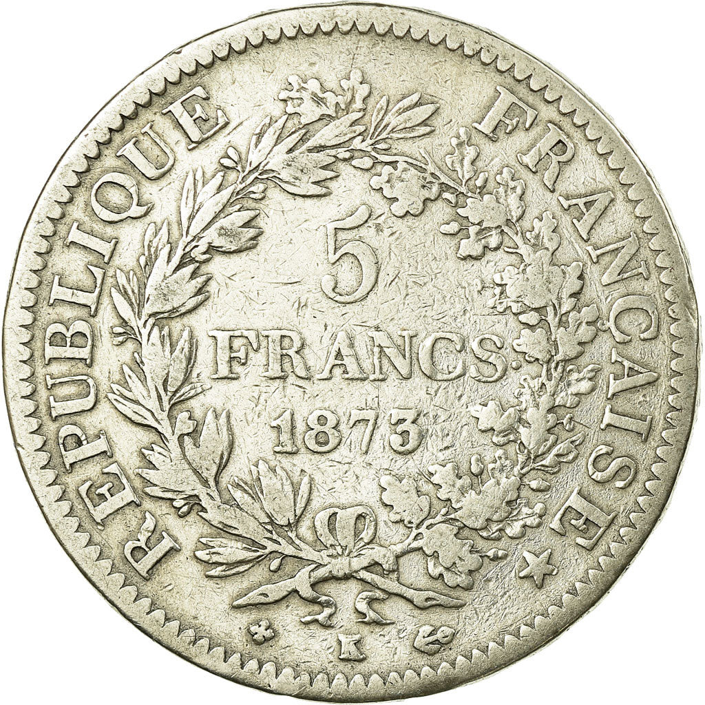 Coin, France, Hercule, 5 Francs, 1873, Bordeaux, VF(20-25), Silver, KM:820.2