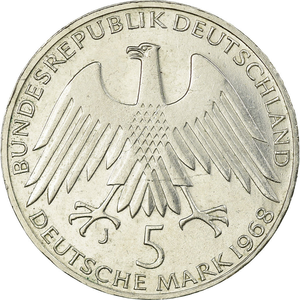 Coin, GERMANY - FEDERAL REPUBLIC, 5 Mark, 1968, Hamburg, Germany, AU(55-58)