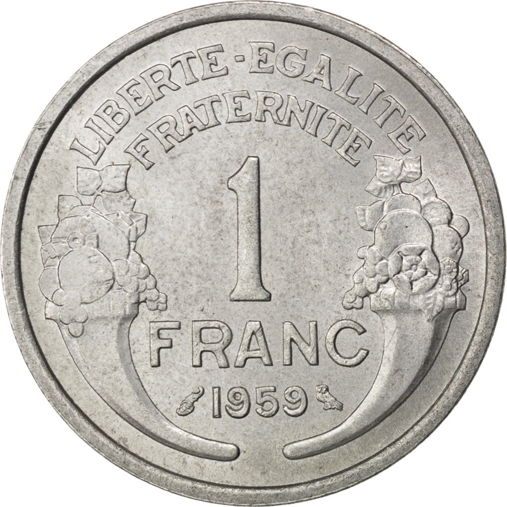 FRANCE, Morlon, Franc, 1959, KM #885a.1, MS(65-70), Aluminum, 23, Gadoury...