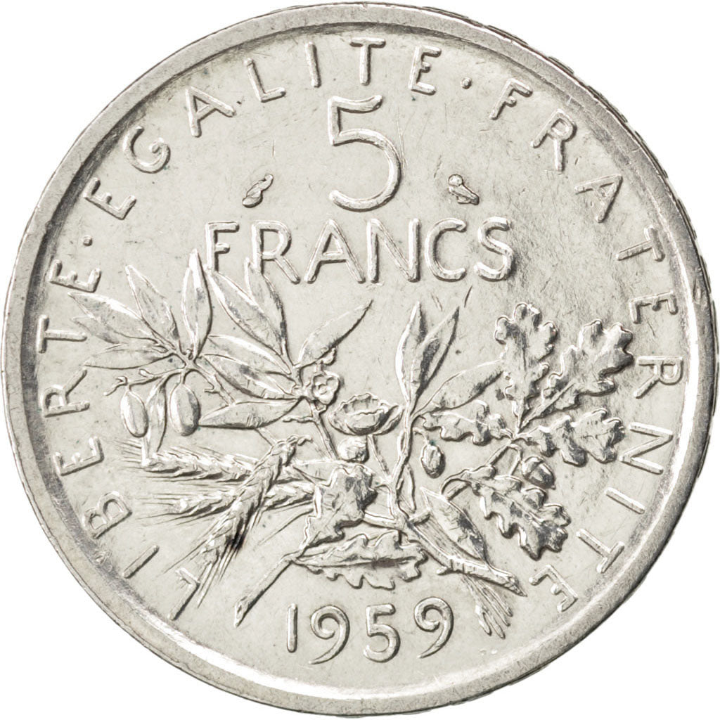 Cinquième République, 5 Francs Semeuse, 1959, Essai variété grand 5, KM E101