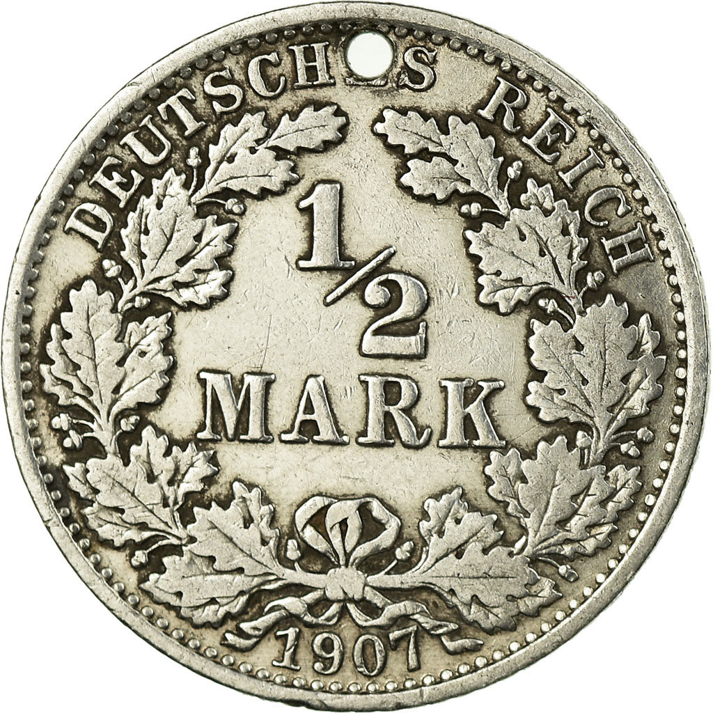 Coin, GERMANY - EMPIRE, 1/2 Mark, 1907, Berlin, EF(40-45), Silver, KM:17