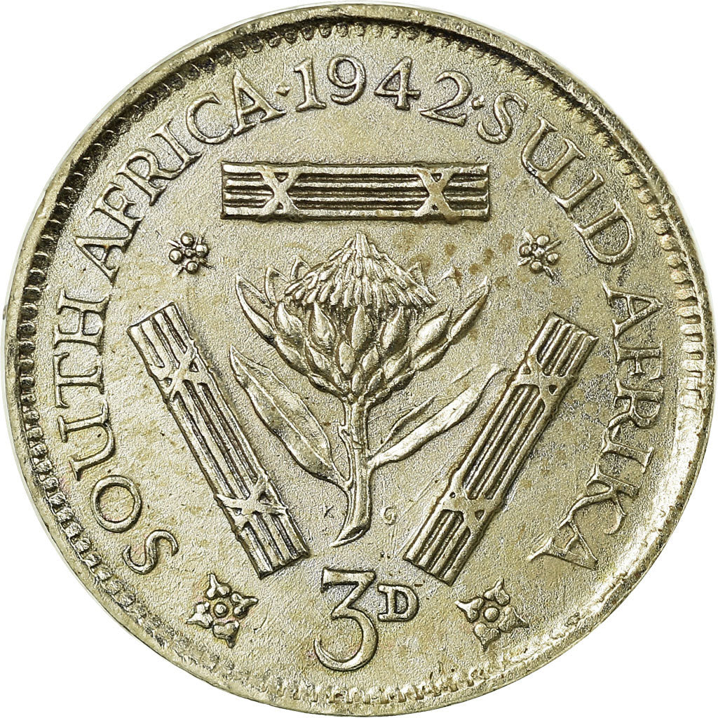 Coin, South Africa, George VI, 3 Pence, 1942, AU(55-58), Silver, KM:26