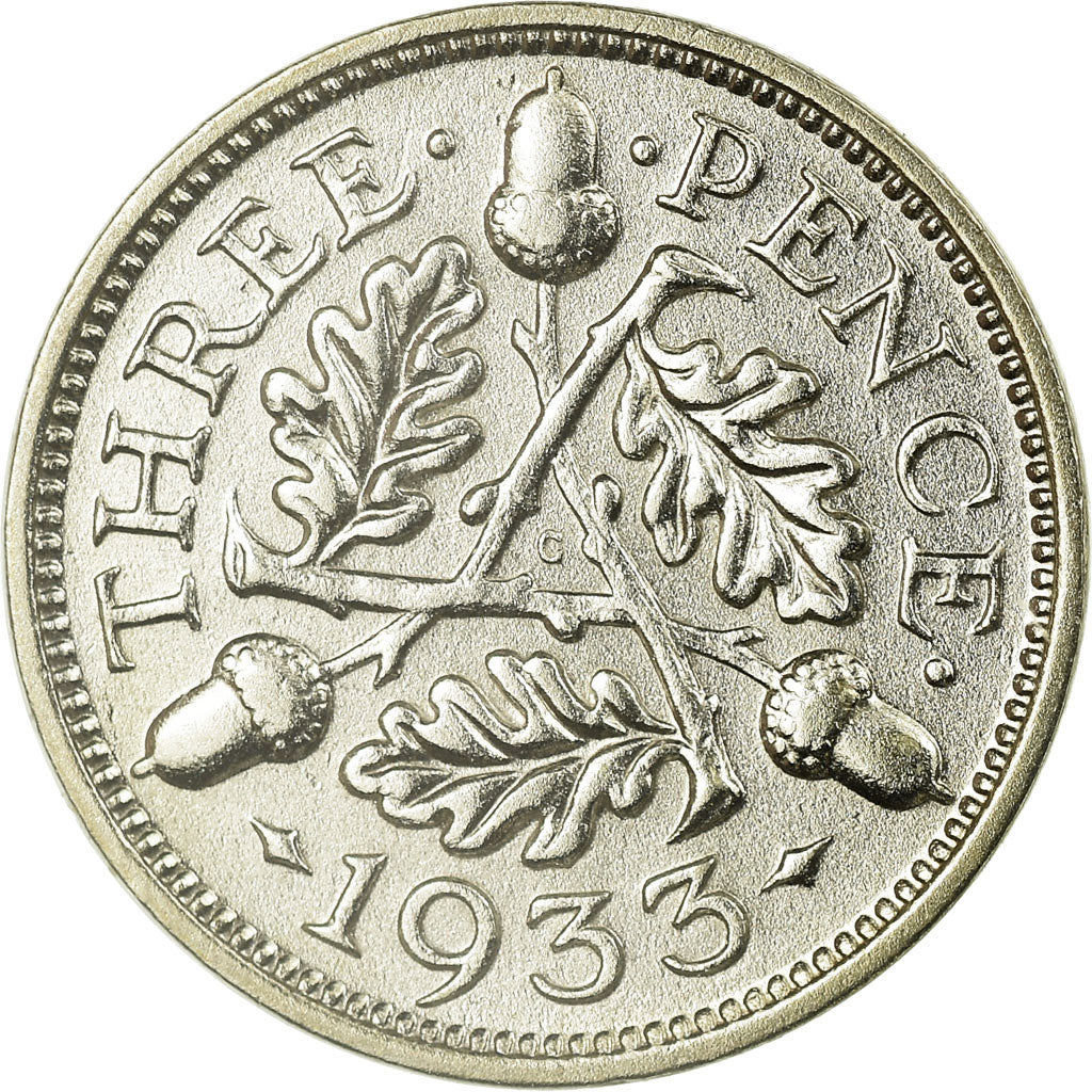 Coin, Great Britain, George V, 3 Pence, 1933, AU(55-58), Silver, KM:831
