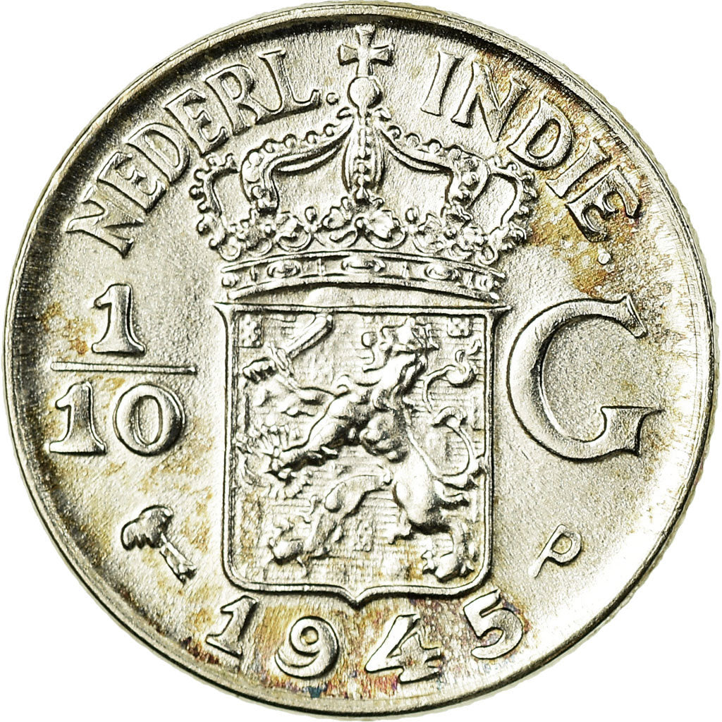Coin, NETHERLANDS EAST INDIES, Wilhelmina I, 1/10 Gulden, 1945, Utrecht, MS(63)
