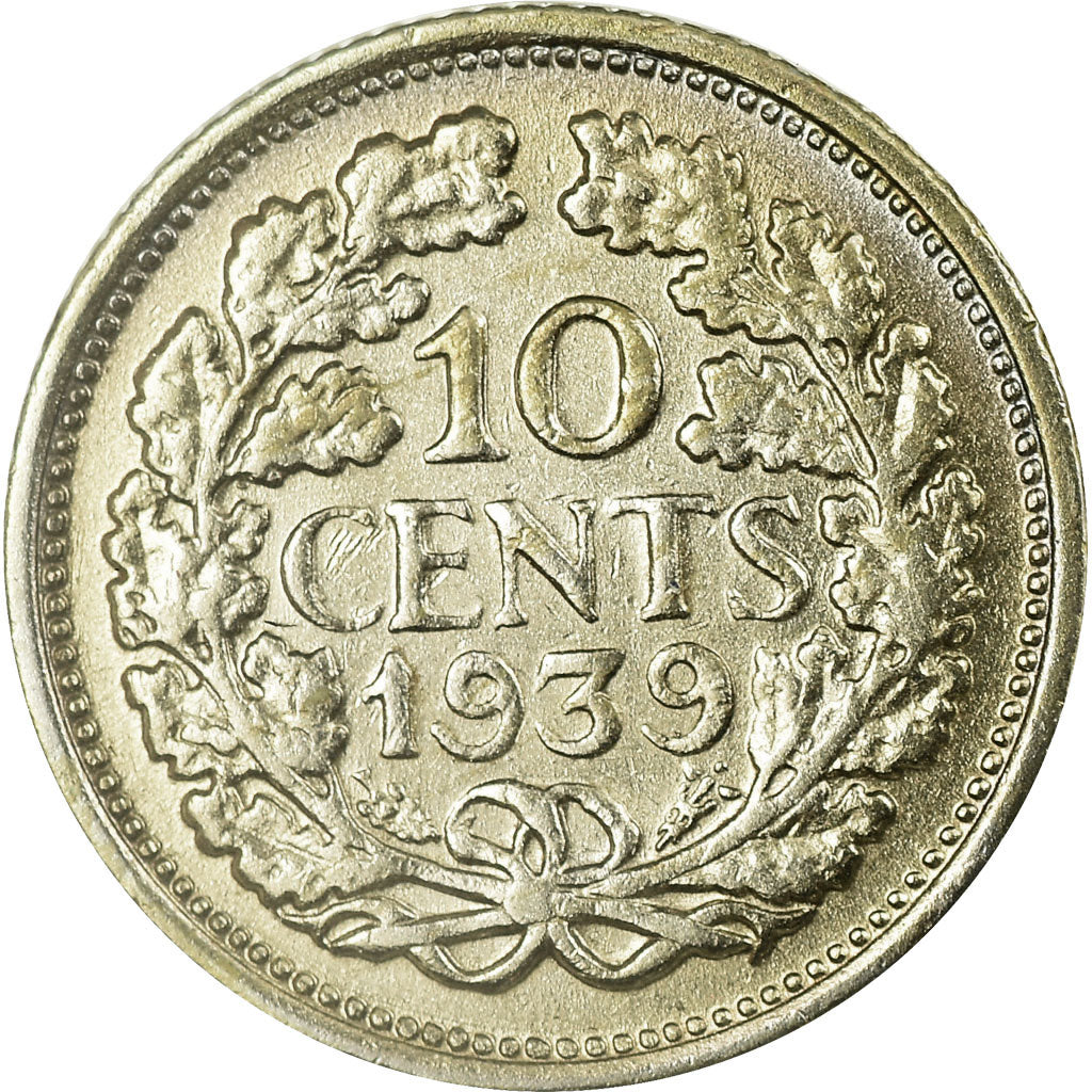Coin, Netherlands, Wilhelmina I, 10 Cents, 1939, MS(60-62), Silver, KM:163