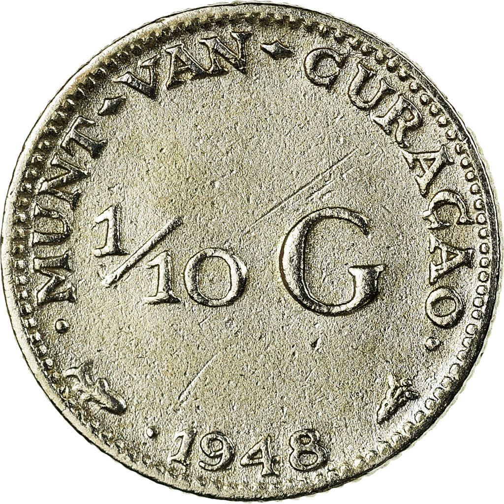 Coin, Curacao, 1/10 Gulden, 1948, Denver, AU(55-58), Silver, KM:48