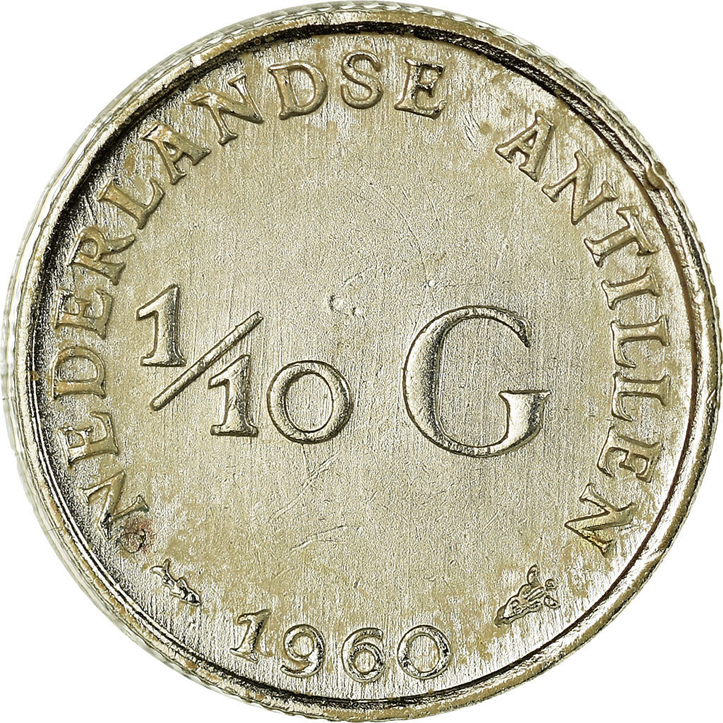Coin, Netherlands Antilles, Juliana, 1/10 Gulden, 1960, EF(40-45), Silver, KM:3
