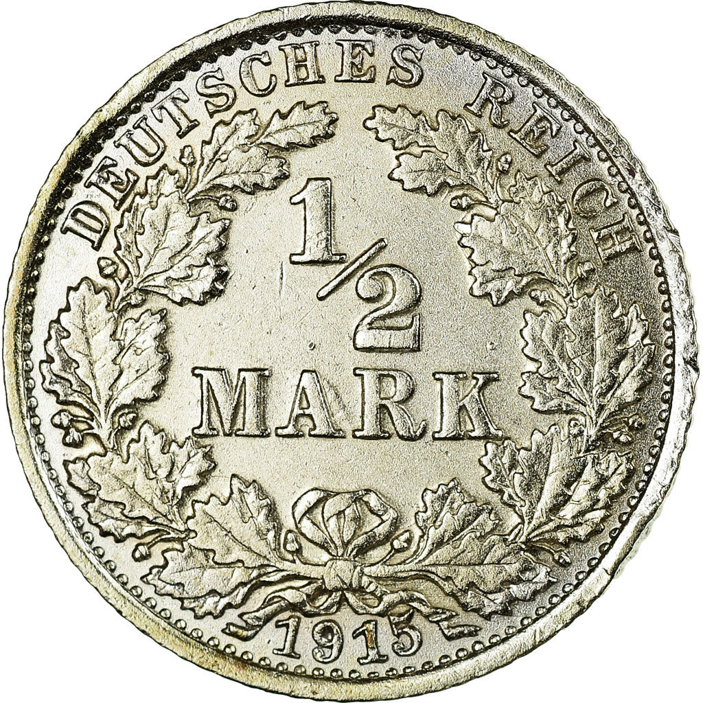 Coin, GERMANY - EMPIRE, 1/2 Mark, 1915, Karlsruhe, AU(55-58), Silver, KM:17