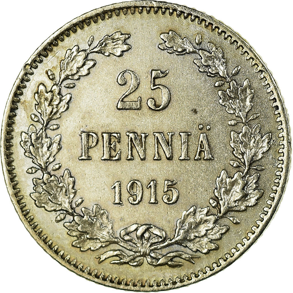 Moneta, Finlandia, Nicholas II, 25 Penniä, 1915, SPL-, Argento, KM:6.2