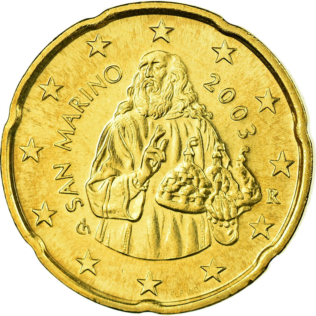San Marino, 20 Euro Cent, 2003, MS(63), Brass, KM:444