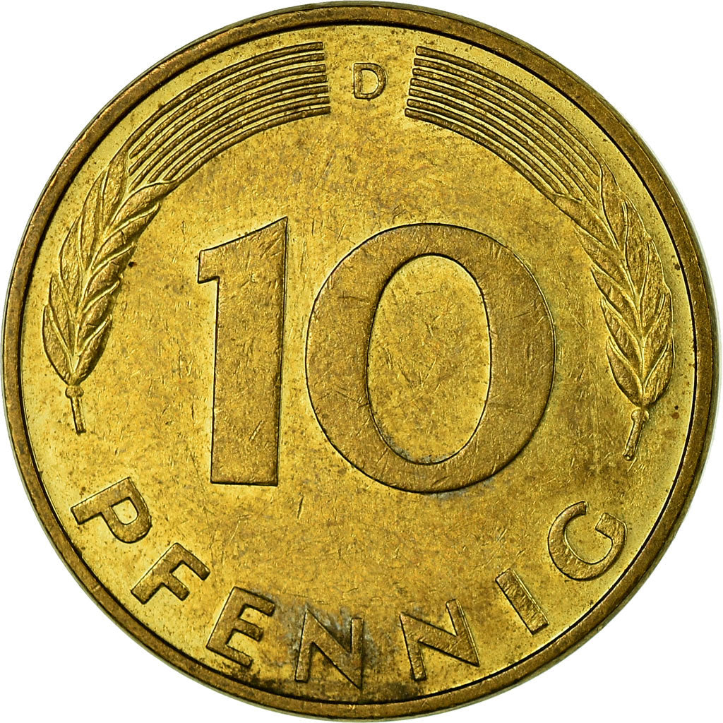 Coin, GERMANY - FEDERAL REPUBLIC, 10 Pfennig, 1991, Munich, EF(40-45), Brass