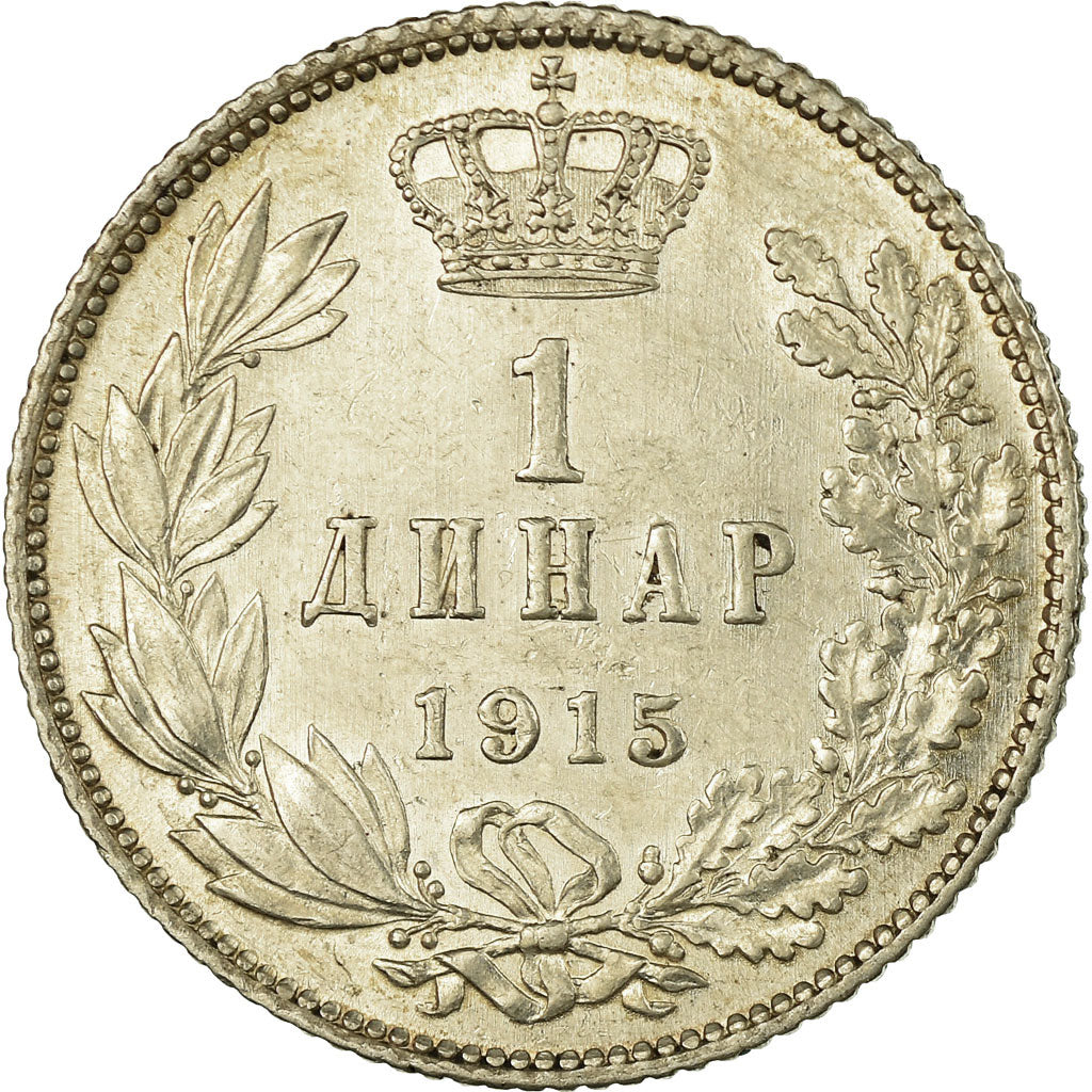 Coin, Serbia, Peter I, Dinar, 1915, Paris, EF(40-45), Silver, KM:25.3