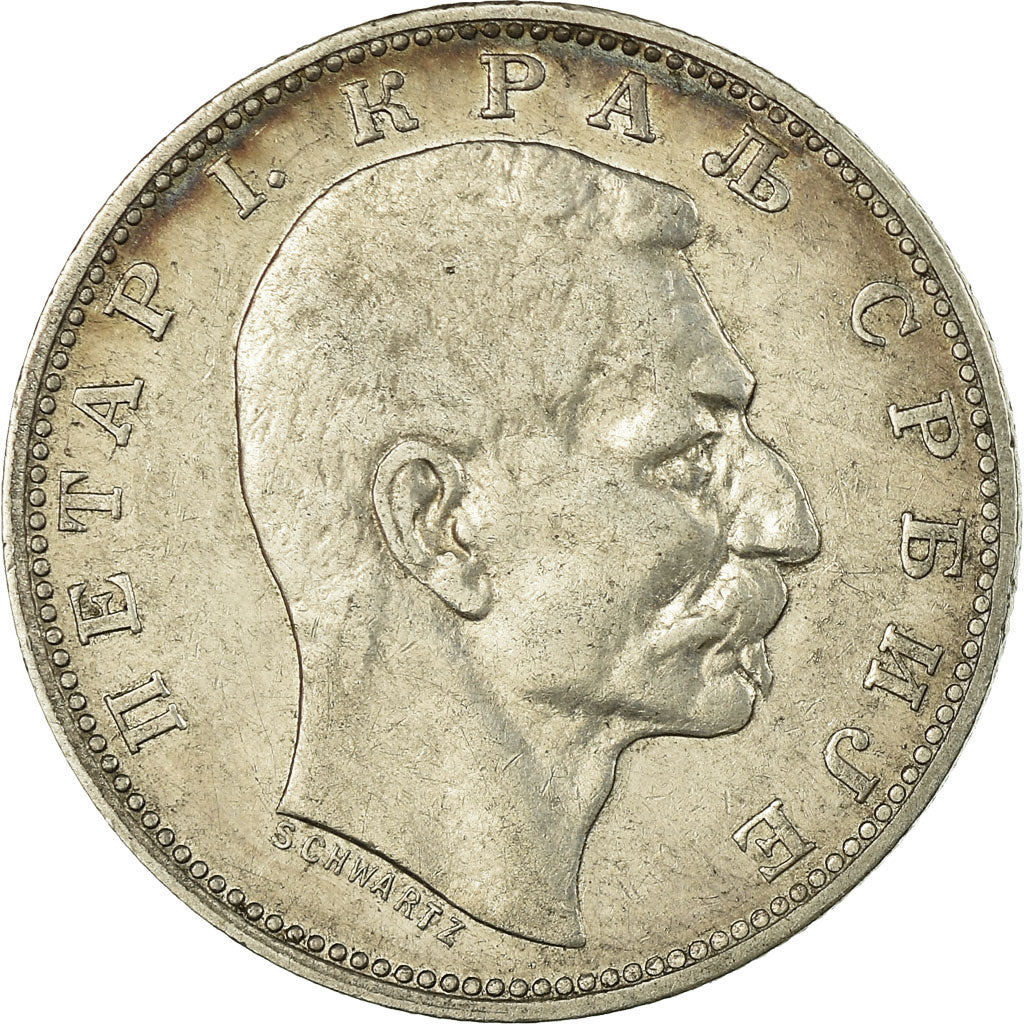 Moeda, Sérvia, Peter I, Dinar, 1912, EF(40-45), Prata, KM:25.1