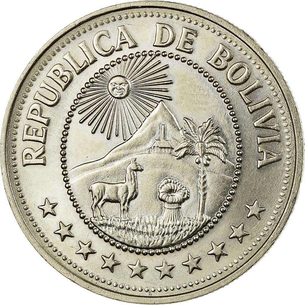 Moneda, Bolivia, 5 Pesos Bolivianos, 1980, EBC, Níquel recubierto de acero