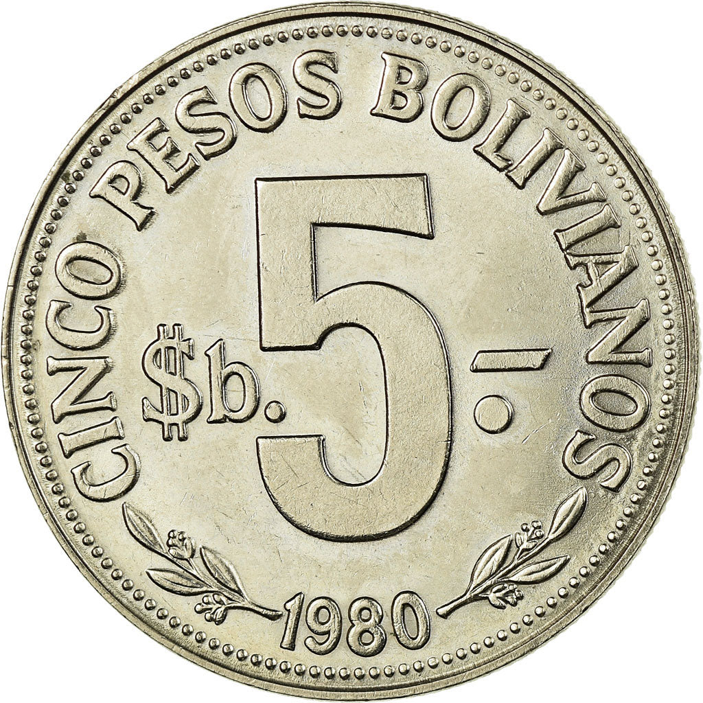 Moneda, Bolivia, 5 Pesos Bolivianos, 1980, EBC, Níquel recubierto de acero